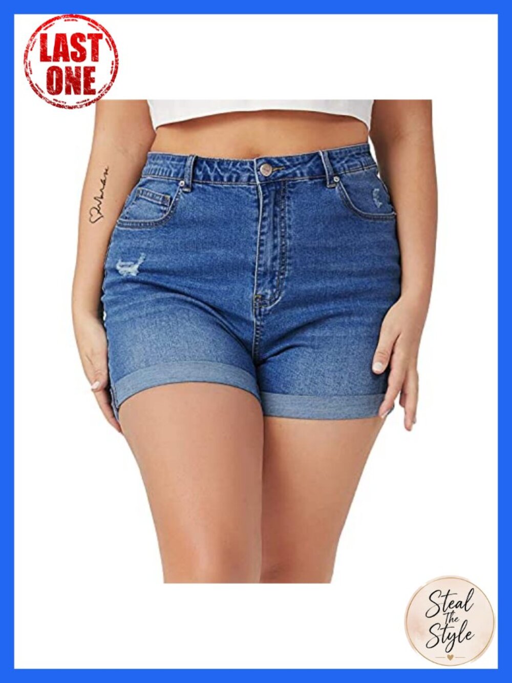 Plus Size High Waist Distressed Folded Hem Denim Shorts 5-Pocket Women's